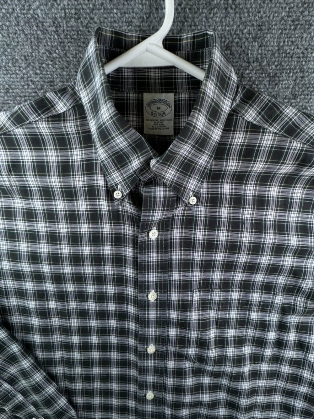 Brooks Brothers Long Sleeve Button Up Shirt Cotton Medium SLIM Plaid Green Navy